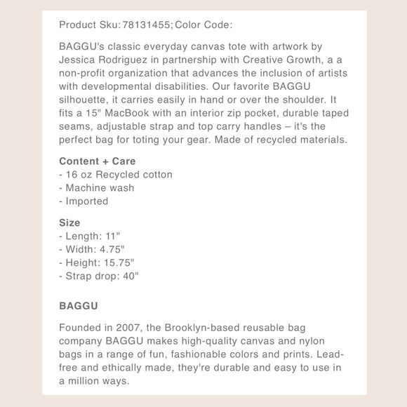 🦵 UO x BAGGU x JESSICA RODRIGUEZ x CREATIVE GROWTH CANVAS DUCK TOTE LEG BAG - Picture 10 of 13